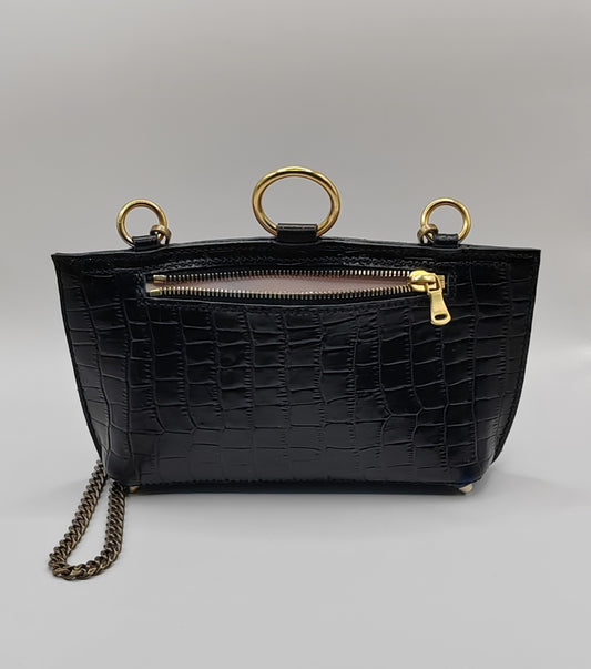 Le sac essentiel noir en cuir imprimé crocodile