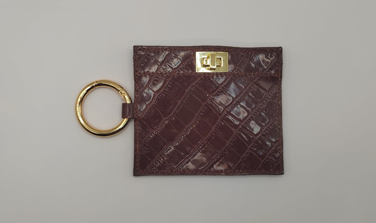 Le porte-cartes beige en cuir grainé souple