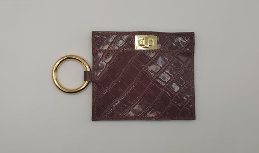 Le porte-cartes cognac en cuir imprimé crocodile