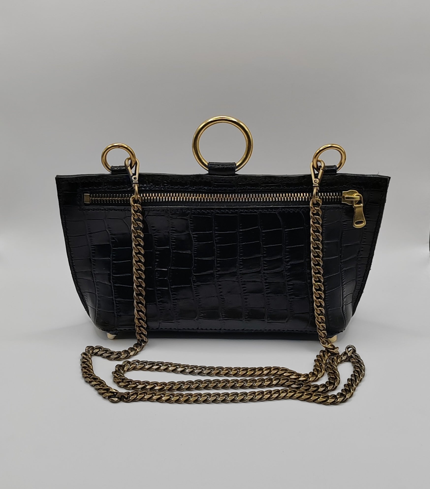 Croco Sac Noir Avec Chaine ArgentÃ© Sac Yves Saint Laurent