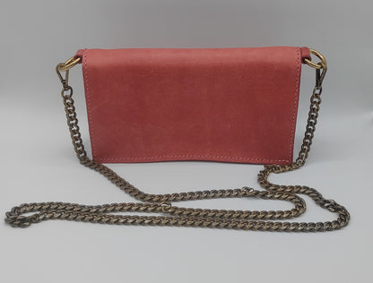 Sac portefeuille rose en cuir pour femme