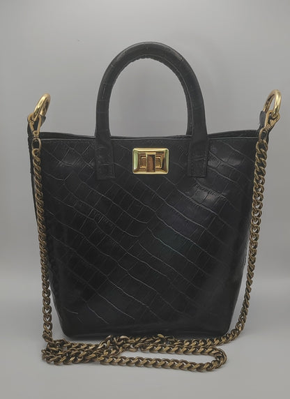 Le sac seau en cuir imprimé crocodile
