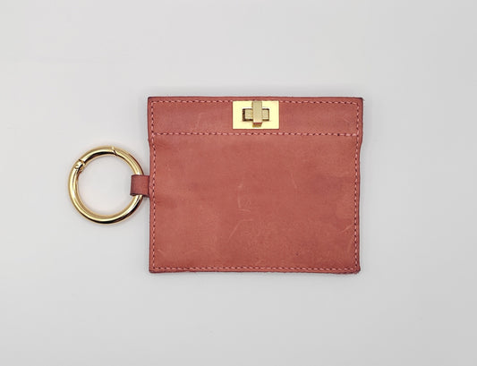 Porte cartes rose en cuir pour femme