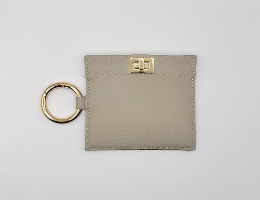 Porte cartes en cuir beige grainé pour femme