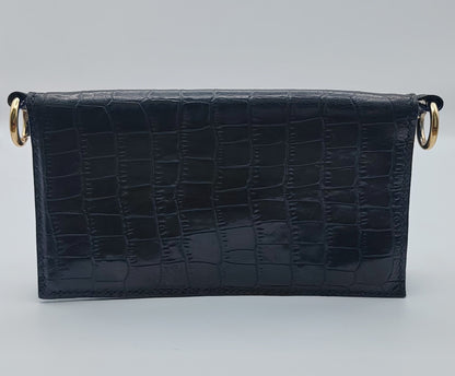 Le portefeuille noir en cuir imprimé crocodile
