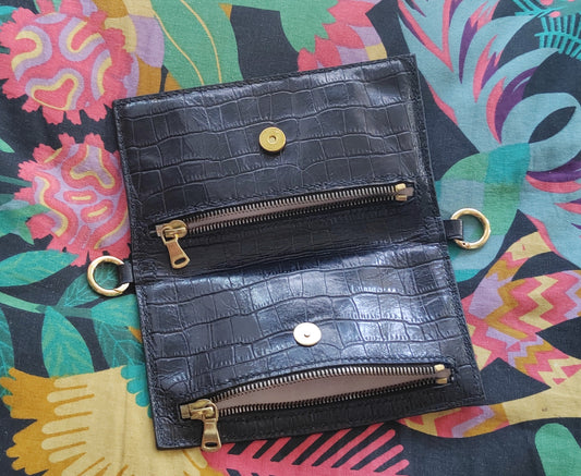 Portefeuille en cuir noir pour femme