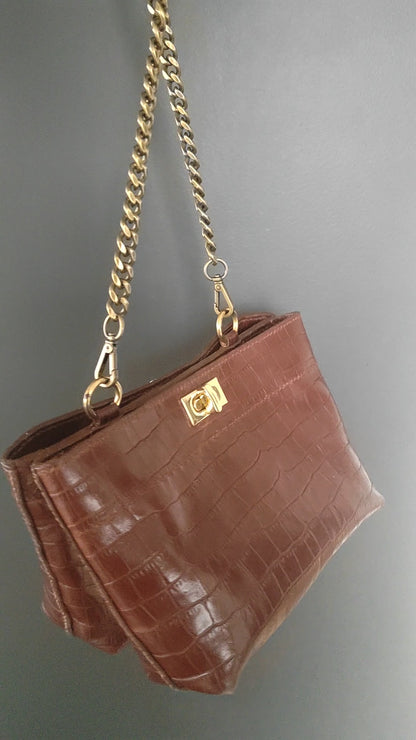 Le sac vintage en cuir imprimé crocodile
